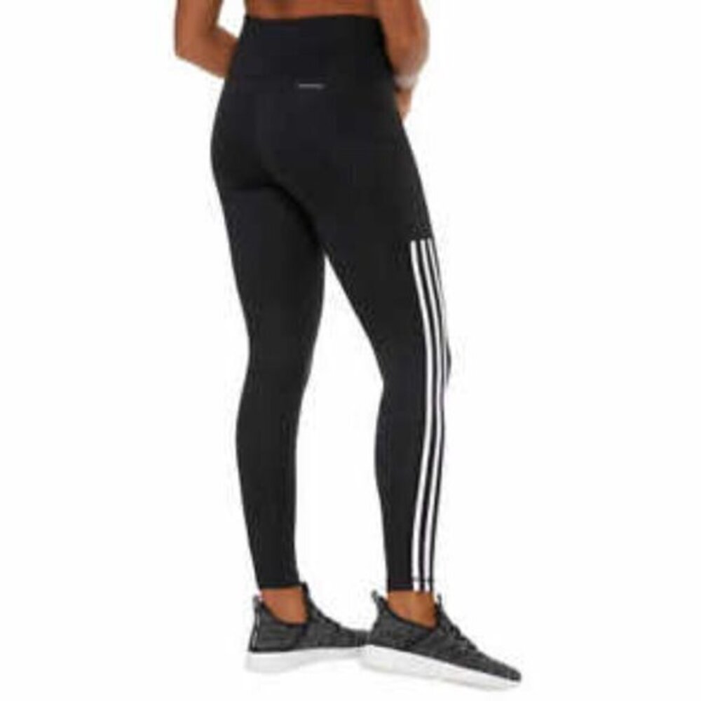 Adidas Women Leggings High waist Meduim Black white Stripe Active Sports Tights